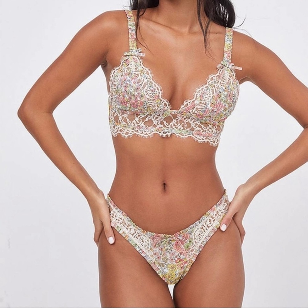 NEW For Love and Lemons Esme Wildflower Lace Thong Panty NWT
